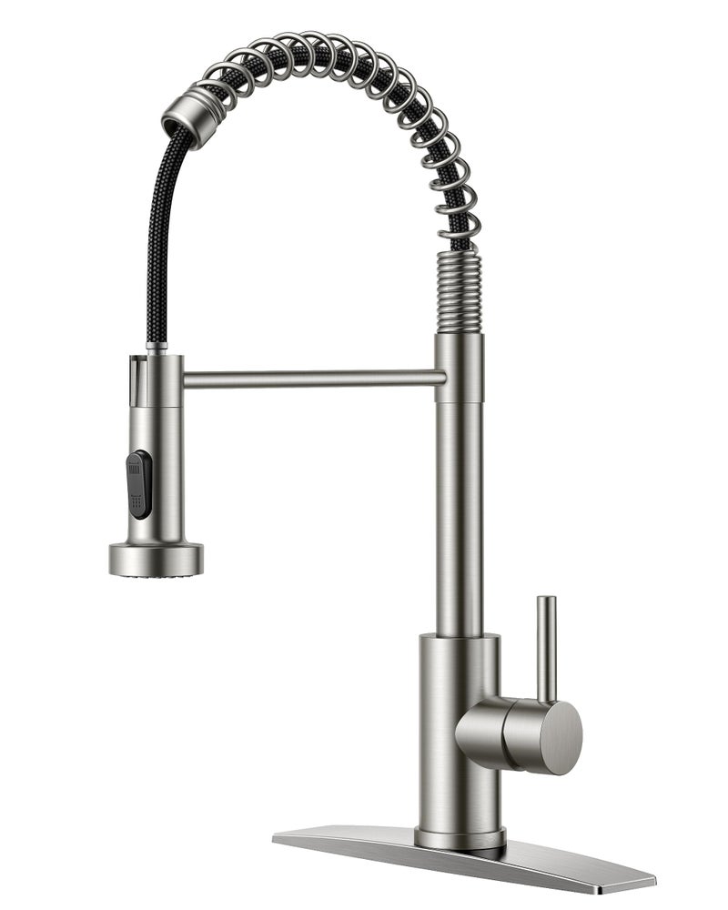 FORIOUS Kitchen Faucets, Brushed Nickel Kitchen Sink Faucet with Pull Down Sprayer, Commercial Kitchen Faucet Stainless Steel, Classic Single Handle Pull Out Sink Faucets for RV Laundry Utility Room - Image 1